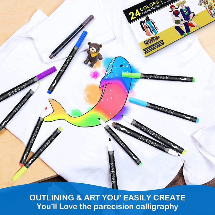 Emooqi 24 Colors Fabric Marker Pens