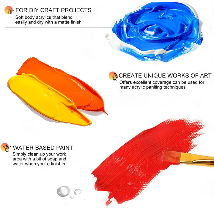 Aibelle Water-resistant 24 Colors 15 ML Professional Acrylic Paints Set  Hand Painted Textile Paint Brightly Colored Art Supplies