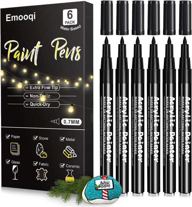 White Paint Pen, 8 Pack 0.7mm Acrylic Paint Pens Acrylic Markers 6 White 2 Black Paint Pens for Rock Painting Wood Canvas Glass Metallic Ceramic