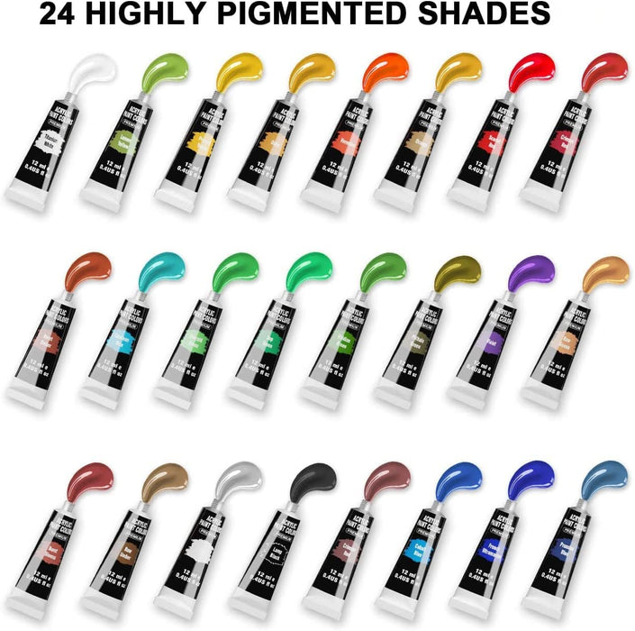 Magicfly 36 Pcs Acrylic Paint Set, 24 Colors(12 ml/0.4 oz) Rich Pigments  Acrylic Paint Kit with 6 Paint Brushes, 3 Canvas Panels, 1 Paint Knives, 1