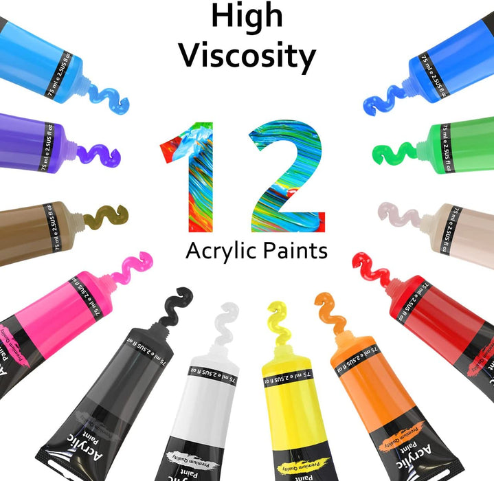 Emooqi 12 Colors Acrylic Paint Set 75 ml