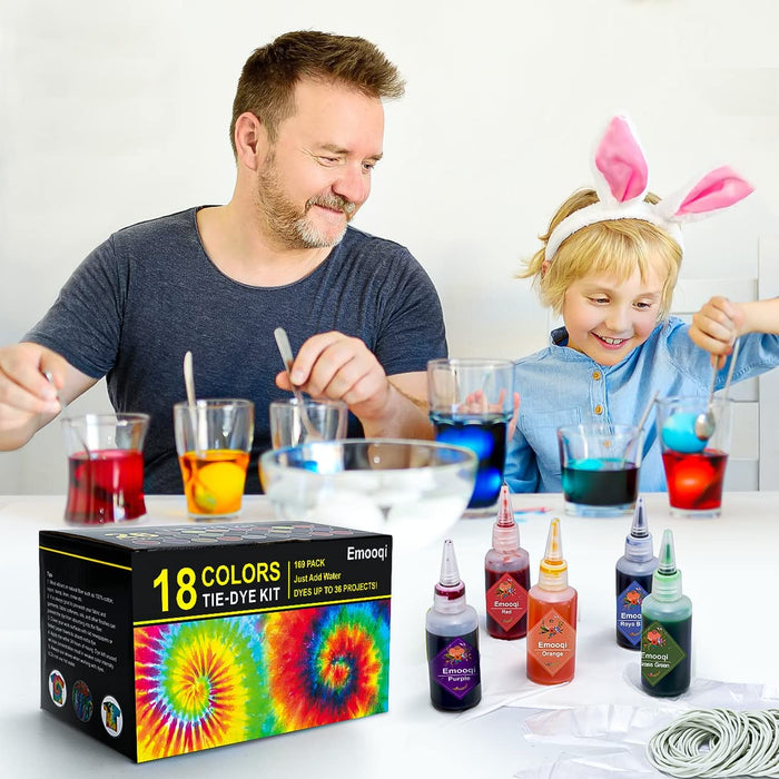 Tie Dye Kit, Emooqi 18 Colours All-in-1 Tie Dye Set with 36 Bag