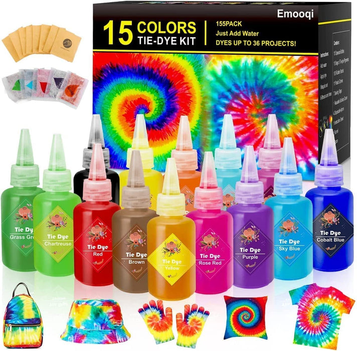 DIY Tie Dye Kits, Emooqi 15 Colours Vibrant Tie Dye Kits, with 15 Bag  Pigments, Rubber Bands, Gloves, Sealed Bag, Apron and Table Covers for Arts  and Crafts Fabric Textile Party DIY