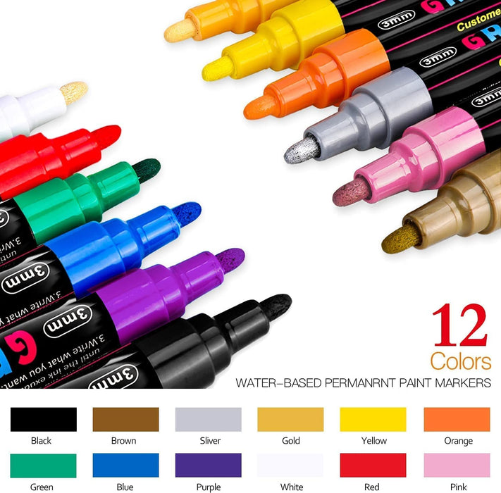 Emooqi 12 Colors Water-based Acrylic Markers 2-3mm