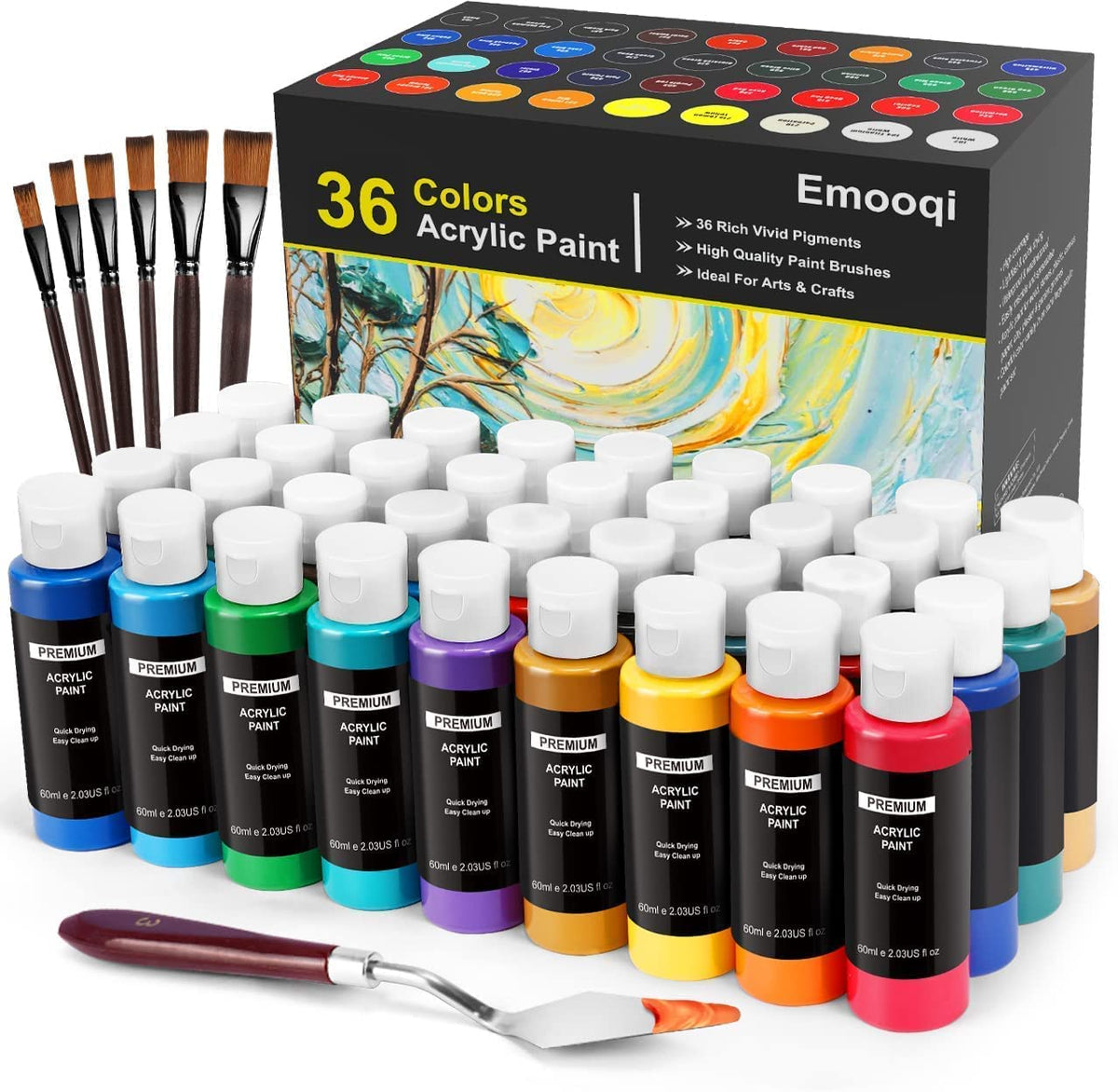Acrylic Paint Set, 10 Tubes of 4 Oz / 120mL, Emooqi Professional