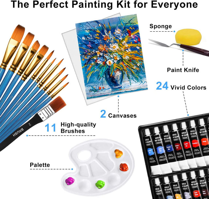 Aibelle Water-resistant 24 Colors 15 ML Professional Acrylic Paints Set  Hand Painted Textile Paint Brightly Colored Art Supplies