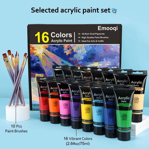 Emooqi Acrylic Paint, 36 Colors Painting Supplies Set, 2oz Bottles(60ml),  with 6 Art Brushes Palette Scraper, Paint for Canvas Ceramic Wood and  Stones, Great for Artists Beginners. — emooqi