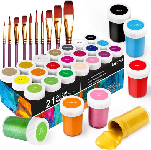 Acrylic Paint Set, Emooqi Set of 31 Acrylic Paint Box Including 21 x 20 ml  Tubes+ 10 Brushes, Perfect for Canvas, Wood, Arts and Crafts ,Ideal for  Kids, Artist & Hobby Painters — emooqi