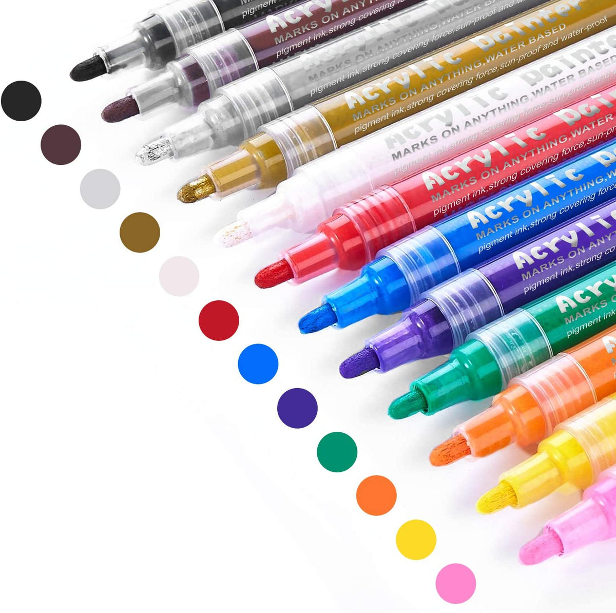 SUPKIZ Paint Pen Paint Markers, 12 Colors Oil-Based Waterproof Marker Pens, Permanent Fabric Paint Quick Dry Marker for Metal, Egg, Tire, Rock, Wood