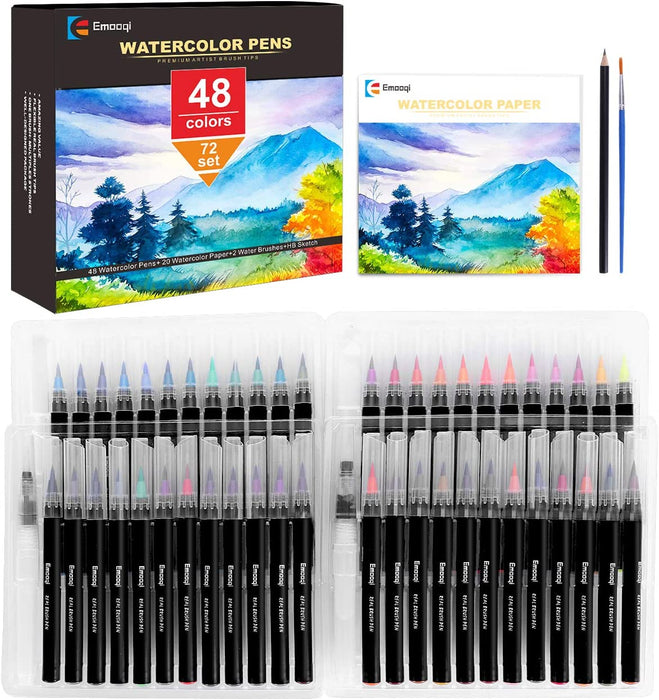 Gift Box : 48 Premium Watercolor Brush Pens, Highly Blendable, No Streaks,  Water Color Markers, Unbelievable Value, Water Brush Pen, for Beginner to  Professiona…