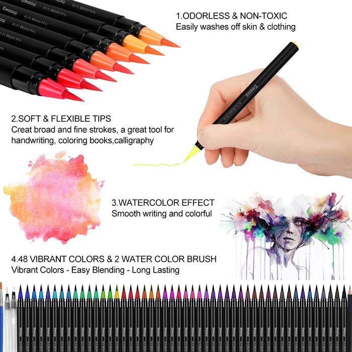 Watercolor Brush Pens, Set of 20 48 Watercolor Painting markers