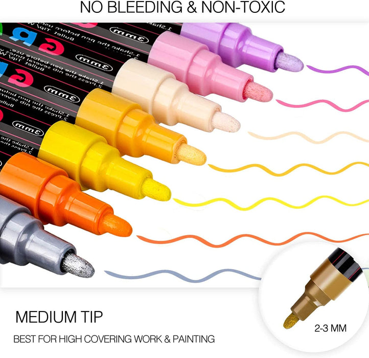 18 Acrylic Markers 0.7-3 mm reversible tip