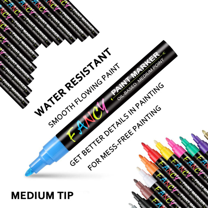 24 Acrylic Paint Pens 12 Black Medium Tip 12 Gold & Silver Paint