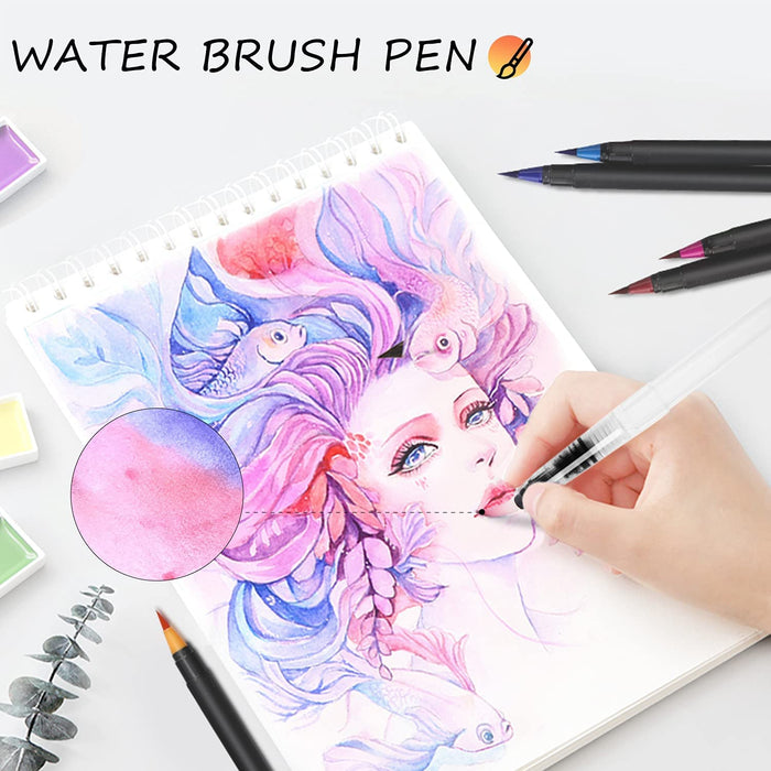 PEACORA Water color Paint Set of 36 Pcs Water Brush Pen Set  Solid Watercolor Paints 