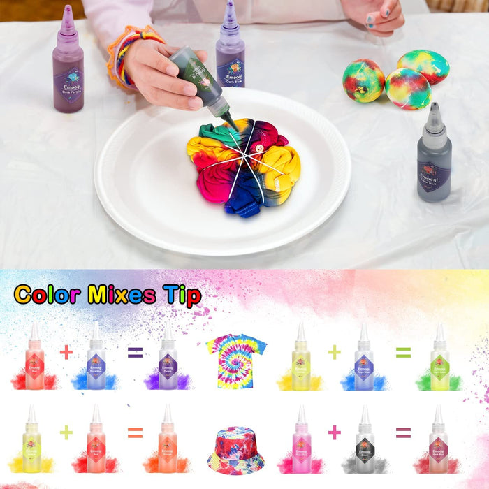 Emooqi Tie Dye Kits, 6 Colors 120Ml One Step Tie Dye Set, with Gloves  Rubber Bands Apron and Table Covers. Vibrant Dye for Textile Craft Arts  Shirt Canvas T-Shirt Clothing DIY Party