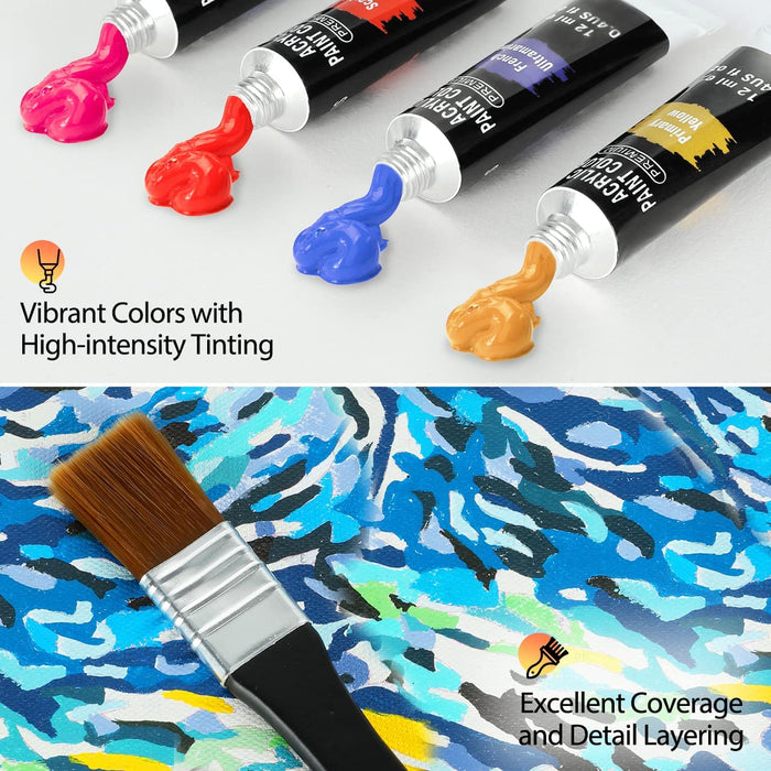 Acrylic Paint Set 24 Rich Pigments Vibrant Colors Perfect for Canvas, Wood,  Ceramic, Fabric. Painting Art Kit for Everyone 