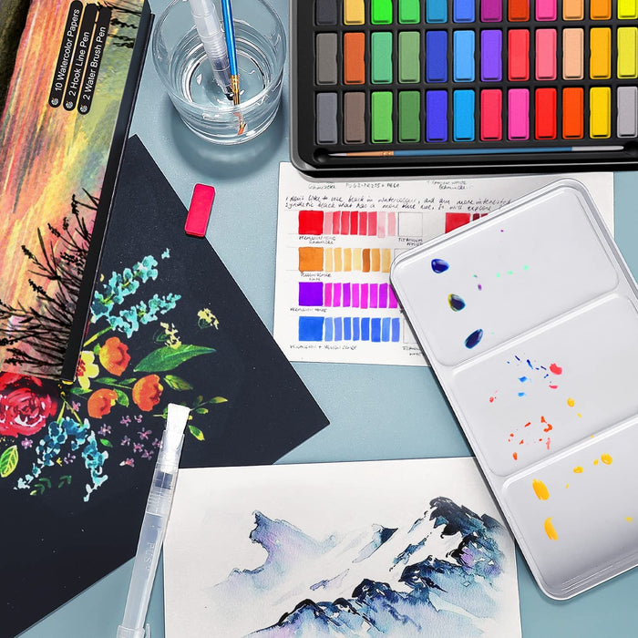 Watercolor Paint Set ,Emooqi Premium Watercolour Paint Box with 36 Colors  Pigment ,2 Hook Line Pen ,2 Water Brush Pen , Watercolor Paper Pad ,for  Artists, Painting ,Professionals , Beginner Painters — emooqi