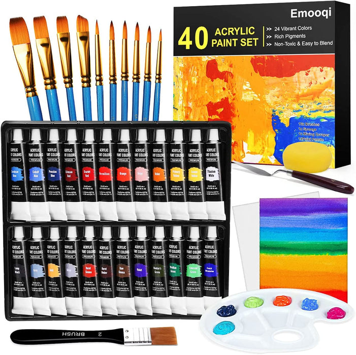Acrylic Paint Set for Adults and Kids - 24 Pack of 12mL Paints with 3 Art  Brushes, Non-Toxic Craft Paint for Easter Eggs, Ceramic Rock Paint - Art