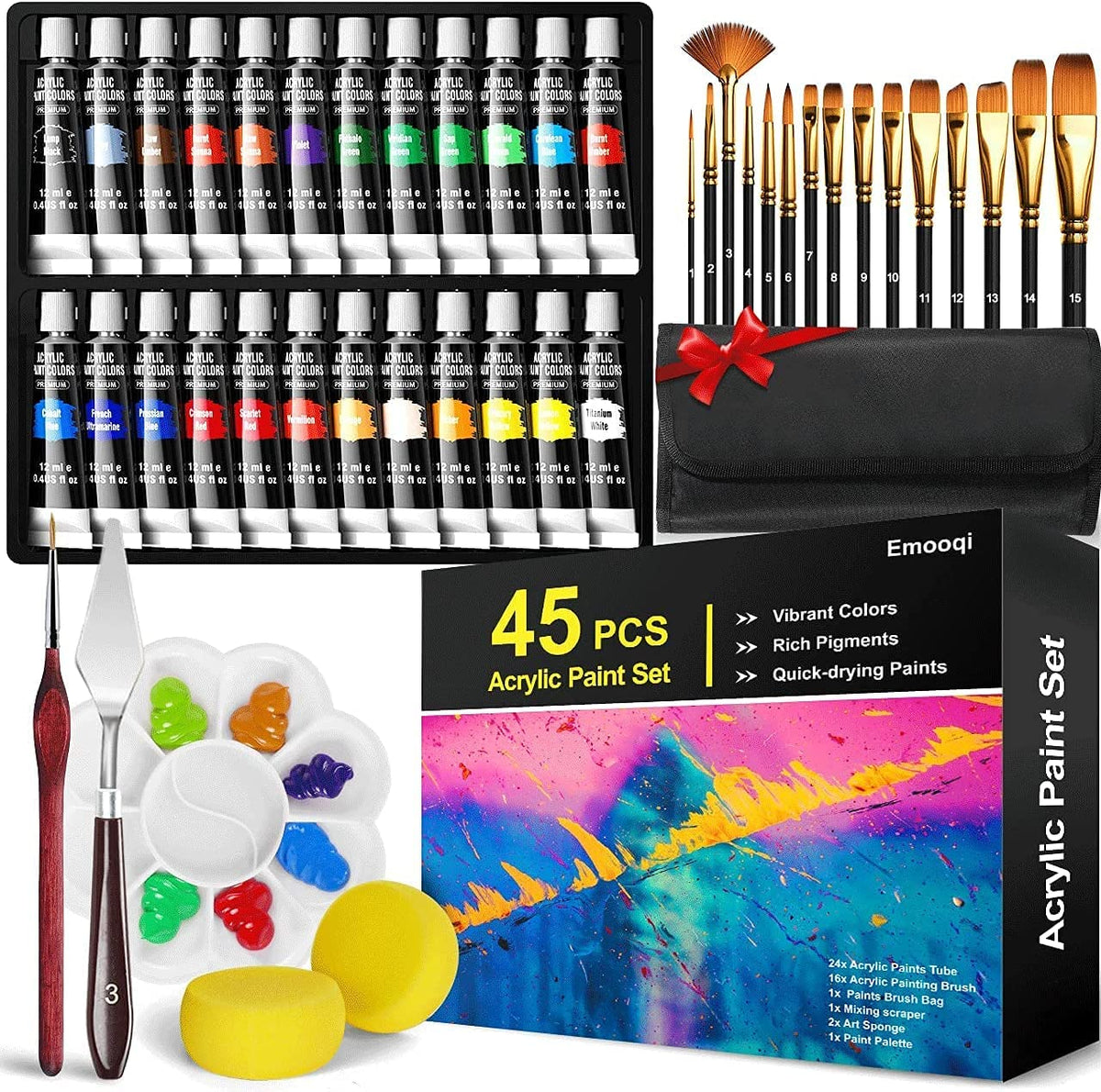 Crafts 4 All Acrylic Paint Set for Adults and Kids - 24-Pack of 12Ml Paints  for Canvas, Wood & Ceramic W/ 3 Art Brushes - Non-Toxic Craft Paint Sets 