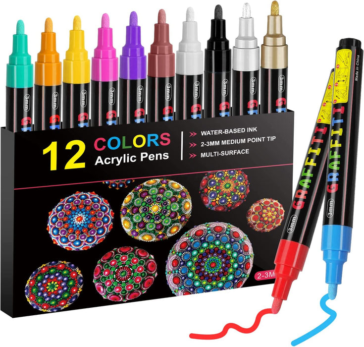 Acrylic Paint Pens, Emooqi 12 Colors Acrylic Paint Pens Markers
