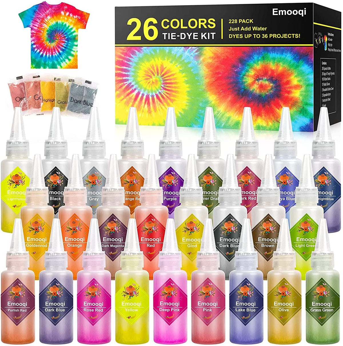 DIY Tie Dye Kit, Emooqi 26 Colors Fabric Dye Art Set with Rubber Bands,  Gloves, Spoon, Funnel, Apron and Table Covers-Great for Craft Arts Fabric  Textile Party Handmade Project. — emooqi