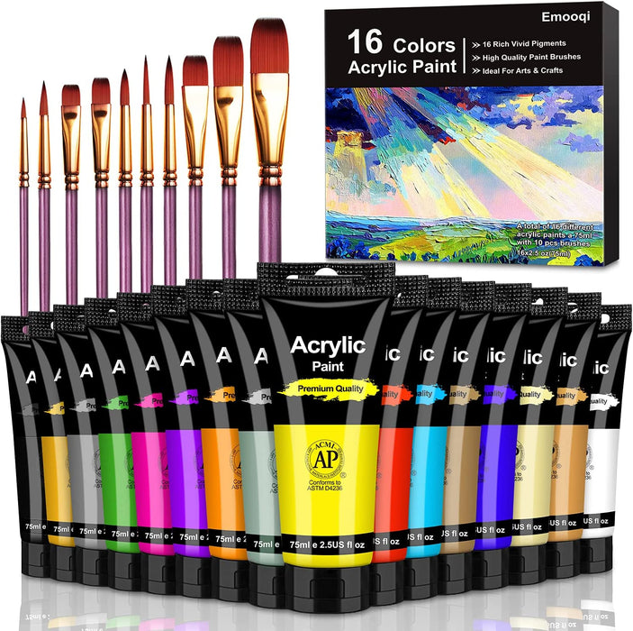 Emooqi 16 Colors Acrylic Paint Set 75 ml