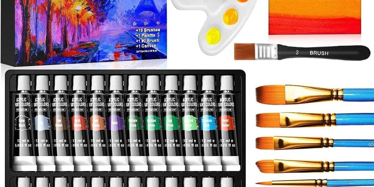 Emooqi Acrylic Paint Set 24 Rich Paint Colors with 11 Art Brushes Paint  Palette & Painting Canvas - Quick Dry Paints for Hobby Painters & Kids  Great for Canvas Wood Rock Ceramic Painting.