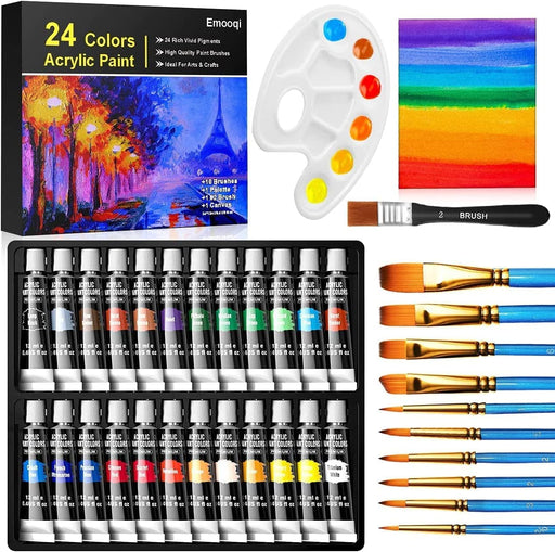 HUAL Acrylic Paint Set With 5 Brushes, 24 Colors (60ml, 2oz) Premium  Acrylic Paints for Professional Artists Kids Students Beginners & Painters