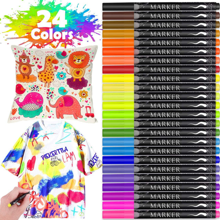 Emooqi Fabric Markers Pen, 24 Colors Fabric Paint Art Marker Set  Double-Ended Fabric Markers with Chisel Point and Fine Point Tips, Child  Safe 