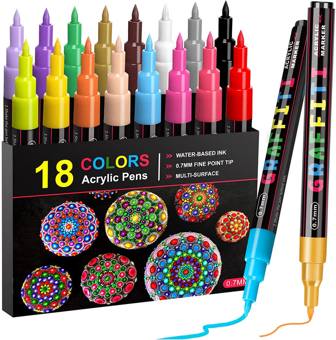 Acrylic Paint Markers Pens Set with 18 Colors for Rocks ,Fabric, Wood