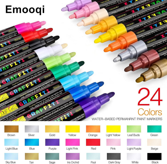 Acrylic Paint Pens, Emooqi 24 Colors Acrylic Paint Markers Paint Pens Paint  Makers for Rocks Craft Ceramic Glass Wood Fabric Canvas -Art Crafting  Supplies — emooqi