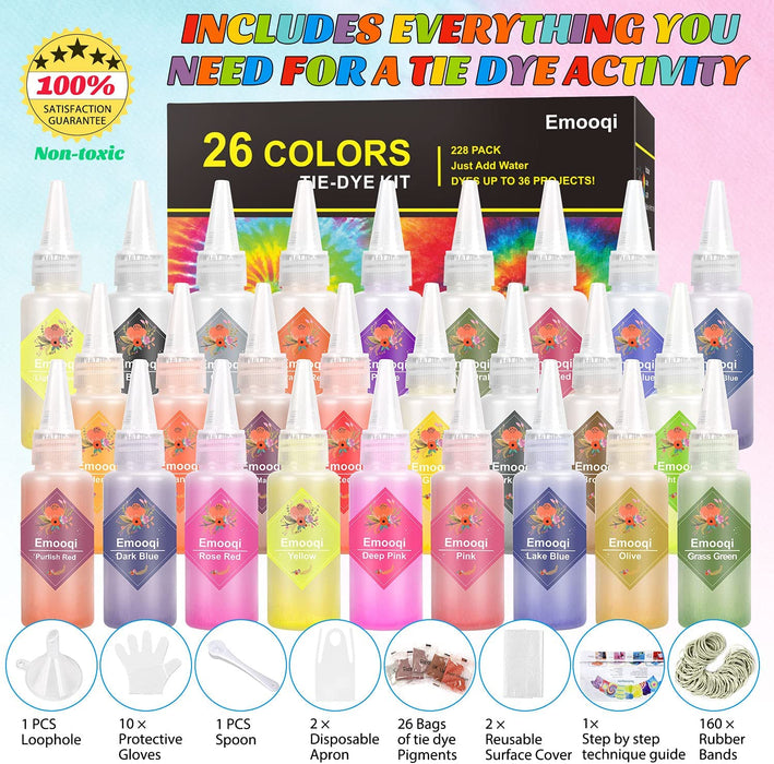 26-Color Tie Dye Kit for Adults, Kids - Fabric Dyes for Clothing with –  WoodArtSupply