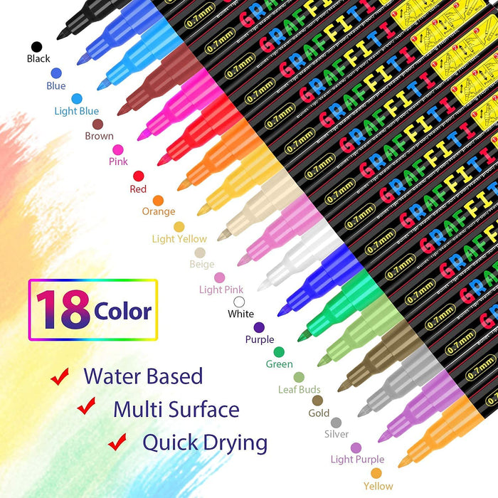Emooqi Set of 18 Colors Acrylic Paint Pens