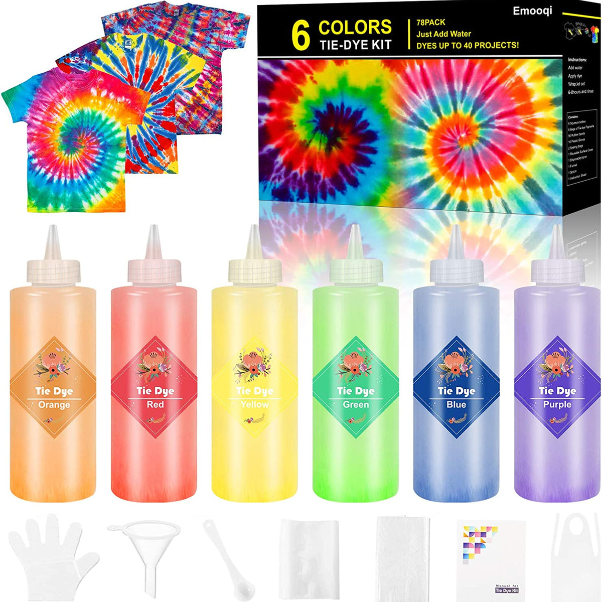 Tie Dye Kit, Emooqi 8 Colors 100Ml All-in-1 Tie Dye Set with 16 Bag  Pigments, Rubber Bands, Gloves, Apron and Table Covers for Craft Arts  Fabric Textile Party DIY Handmade Project — emooqi