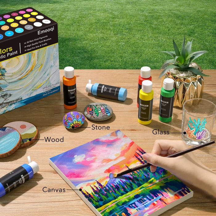 Acrylic Paint Set 24 Colors (0.41 oz, 12 ml) Paint Kit For Artists &  Beginners Craft Paints for Paper,Canvas,Rock Painting,Wood,Ceramic & Fabric  Vibrant -Non-Toxic including 3 paint brushes