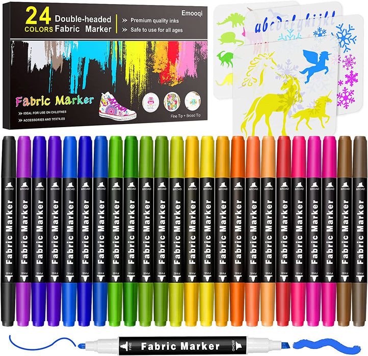 Fabric Markers Pen, Emooqi 24 Colors Fabric Paint Art Marker Set  Double-Ended Fabric Markers with Chisel Point and Fine Point Tips, Child  Safe & Non-Toxic — emooqi