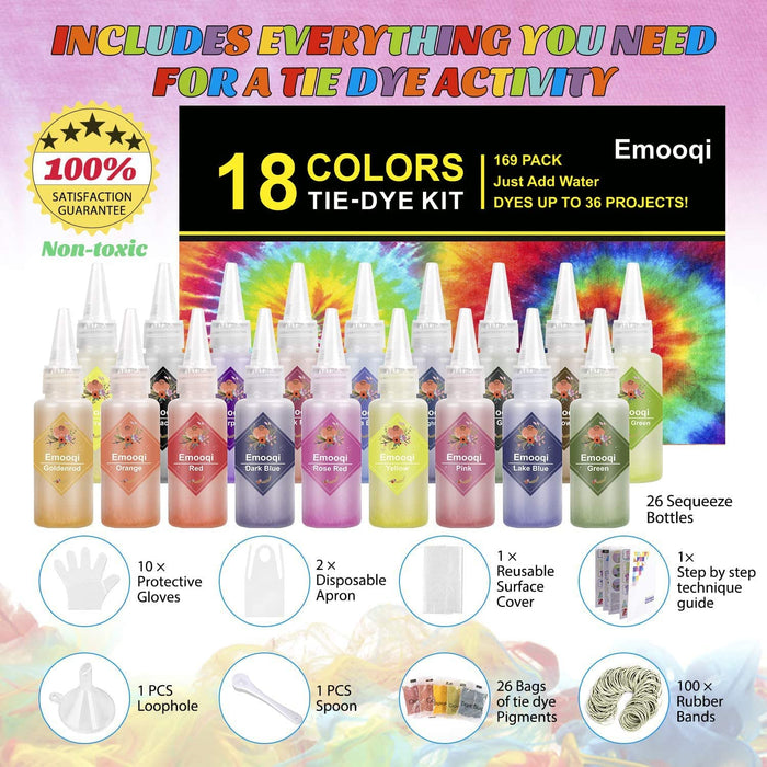 18-color Tie Dye Kit with Rubber Bands Table Cover & Gloves DIY