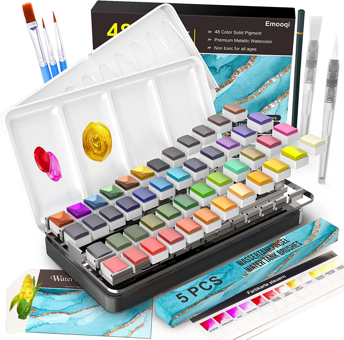 Watercolor Paint Set with 48 Premium Paints, Water Color Paint Set,  Including Metallic and Fluorescent Colors. Perfect Travel Watercolor Set  for Artists, Amateur Hobbyists and Painting Lovers